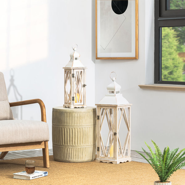 Ophelia & Co. 2 Piece Metal and Wood Lantern Set & Reviews Wayfair